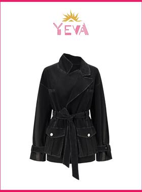 YEVA 复古做旧工装风系带廓形夹克26春季新款设计感收腰百搭外套