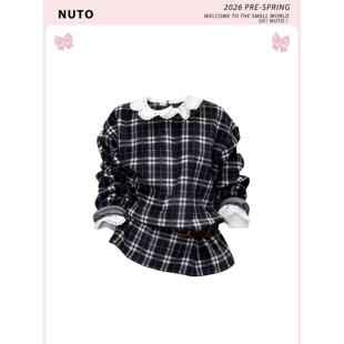NUTO 高级感复古格纹长袖衬衫女早春季2026新款时髦百搭宽松上衣