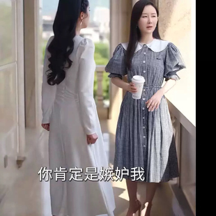 原版品质凤栖今朝舒畅南桑宁同款格子翻领短袖长款连衣裙子潮