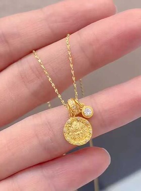 纯银990足银黄财神项链女款轻奢小众精致高级感锁骨链送女友礼物
