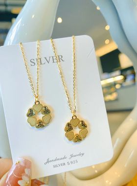 黄金色足银999纯银爱心项链女款轻奢小众设计感锁骨链送女友礼物