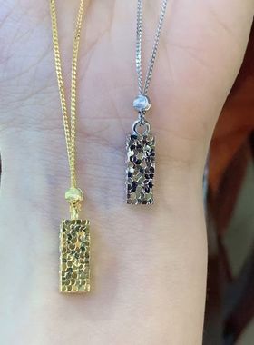 四方来财纯银999足银碎冰冰金色吊坠项链挂坠方牌吊坠银钱送女友