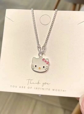 凯蒂猫足银999HelloKitty纯银凯蒂猫吊坠项链女生锁骨链甜美可爱