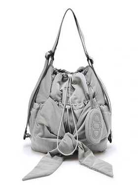 系带休闲随意双肩包单肩包两用韩国设计师蝴蝶结大容量多功能斜挎