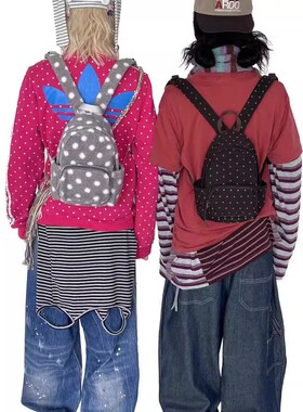 2025新款秋冬小号mini波点棕色复古双肩包 迷你百搭书包