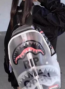 双肩包SG鲨鱼恶搞透明大容量新款男女潮牌学生休闲旅行书包背包