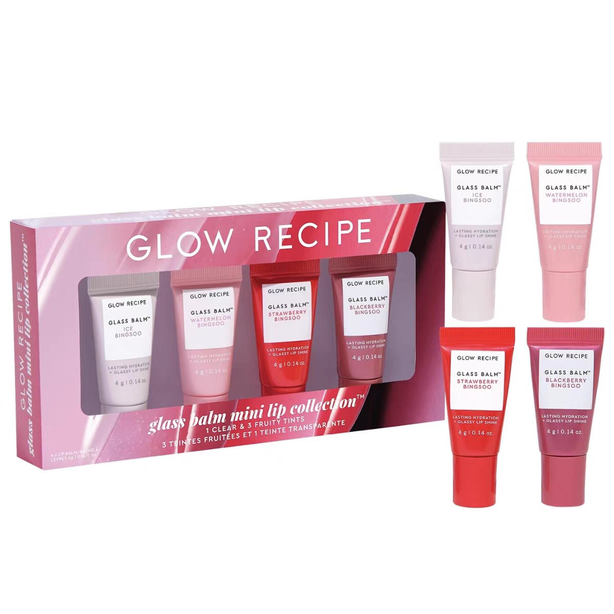 海淘 Glow Recipe唇蜜4色套装Glass Balm有色唇部精华唇彩4*4ml