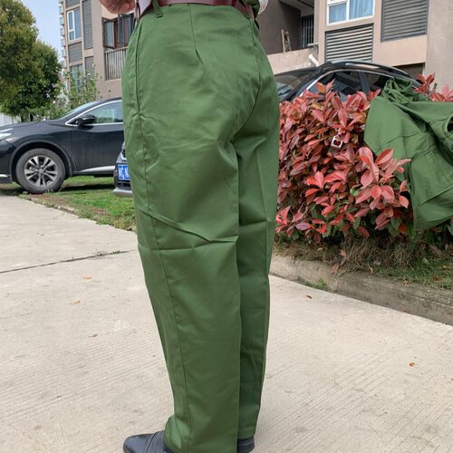 大裆老式65式裤子的确良军绿色海蓝裤子高腰薄款夏季涤卡长裤男士