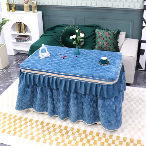 新款加厚牛奶绒双面绒长方形取暖桌烤火罩套揭盖分体灰色升降桌罩