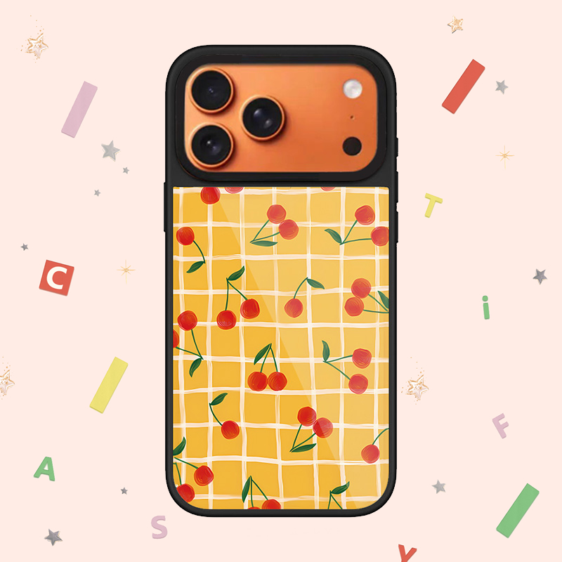 【香港代购】格子樱桃适用苹果17promax手机壳iphone16plus/15pro/14/13/12高级感17air全包防摔镜面