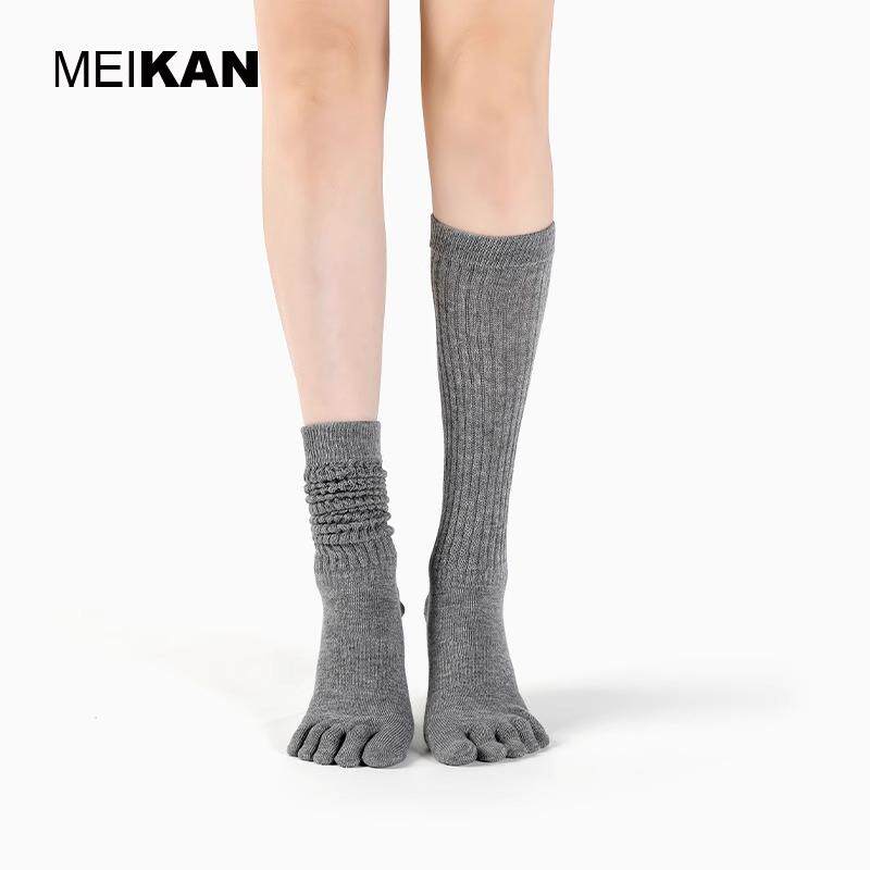 MEIKAN美看瑜伽袜子五趾袜中筒防滑袜女普拉提袜子安可拉红地板袜