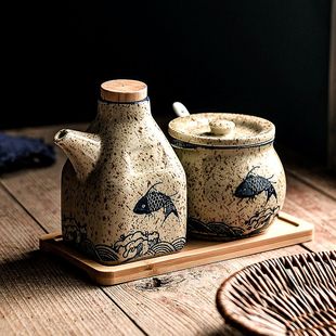 醋壶辣椒罐套装商用盐罐辣子专用罐子陶瓷调味罐日式酱油壶调料罐