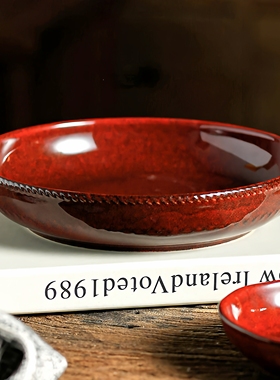 红色盘子结婚乔迁餐具陶瓷深盘菜盘家用高级感漂亮餐盘个人专用