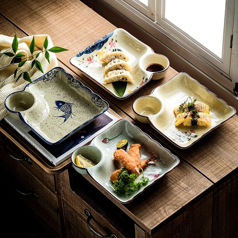 饺子盘子带醋碟水饺专用陶瓷家用餐盘碟子特别好看的高级餐具日式