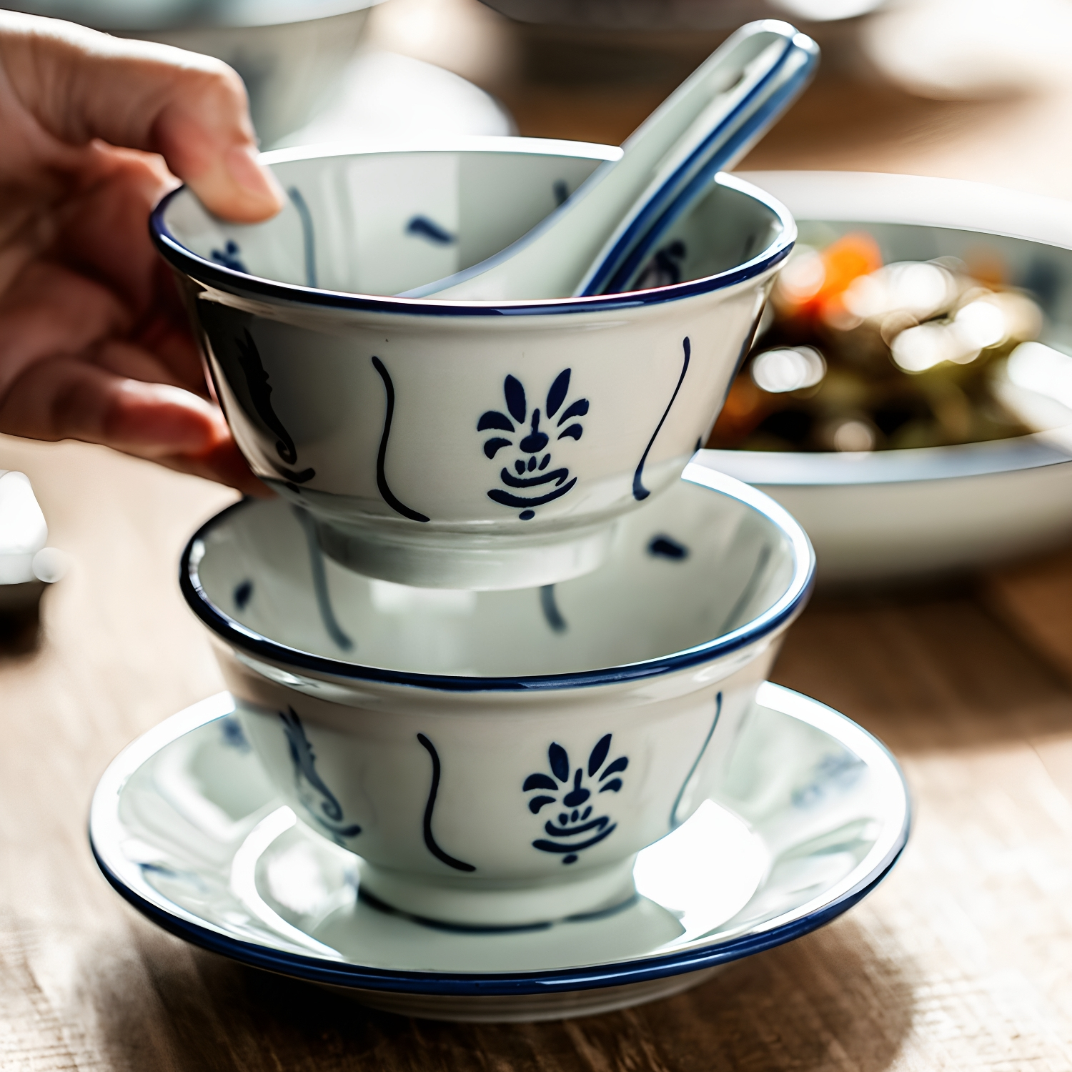 青花瓷碗精致漂亮的饭碗甜品碗