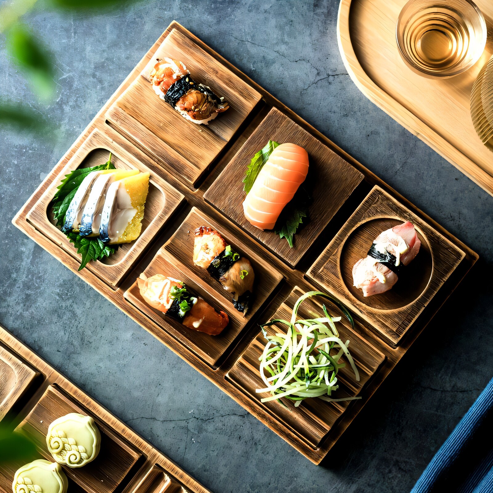 六宫格小食拼盘寿司摆盘餐具木质餐盘托盘茶点点心盘干果分格盘子