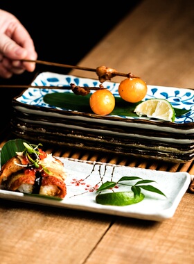 长方形盘子特别好看碟子高级餐具家用陶瓷寿司盘小日式餐盘釉下彩
