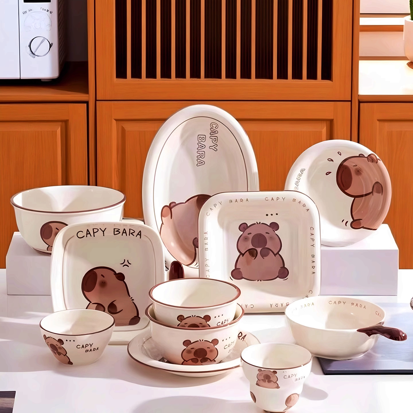 卡皮巴拉碗盘可爱儿童碗饭碗餐盘
