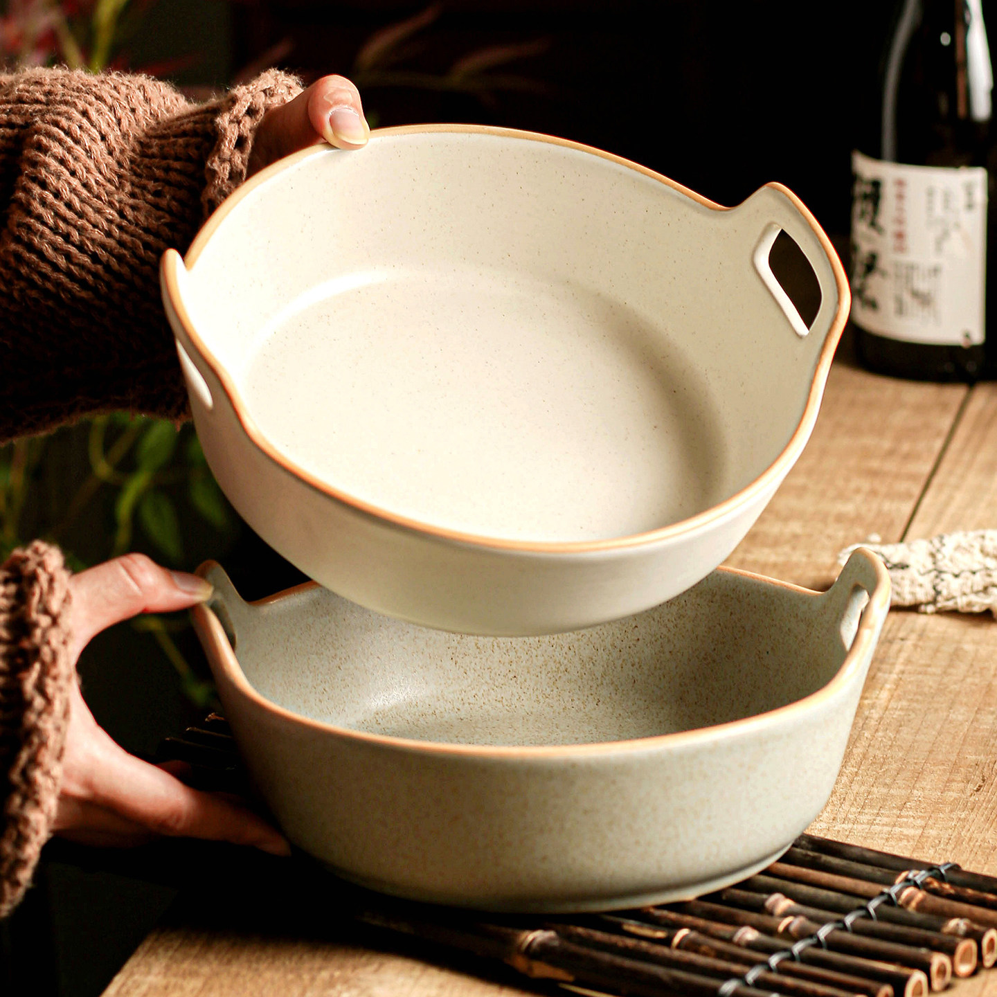 微波炉专用盘子陶瓷菜盘轻奢高级餐盘烤肉家用烤盘双耳盘漂亮餐具,餐饮具,盘,淘宝优惠券,粉丝福利购,淘宝优惠卷