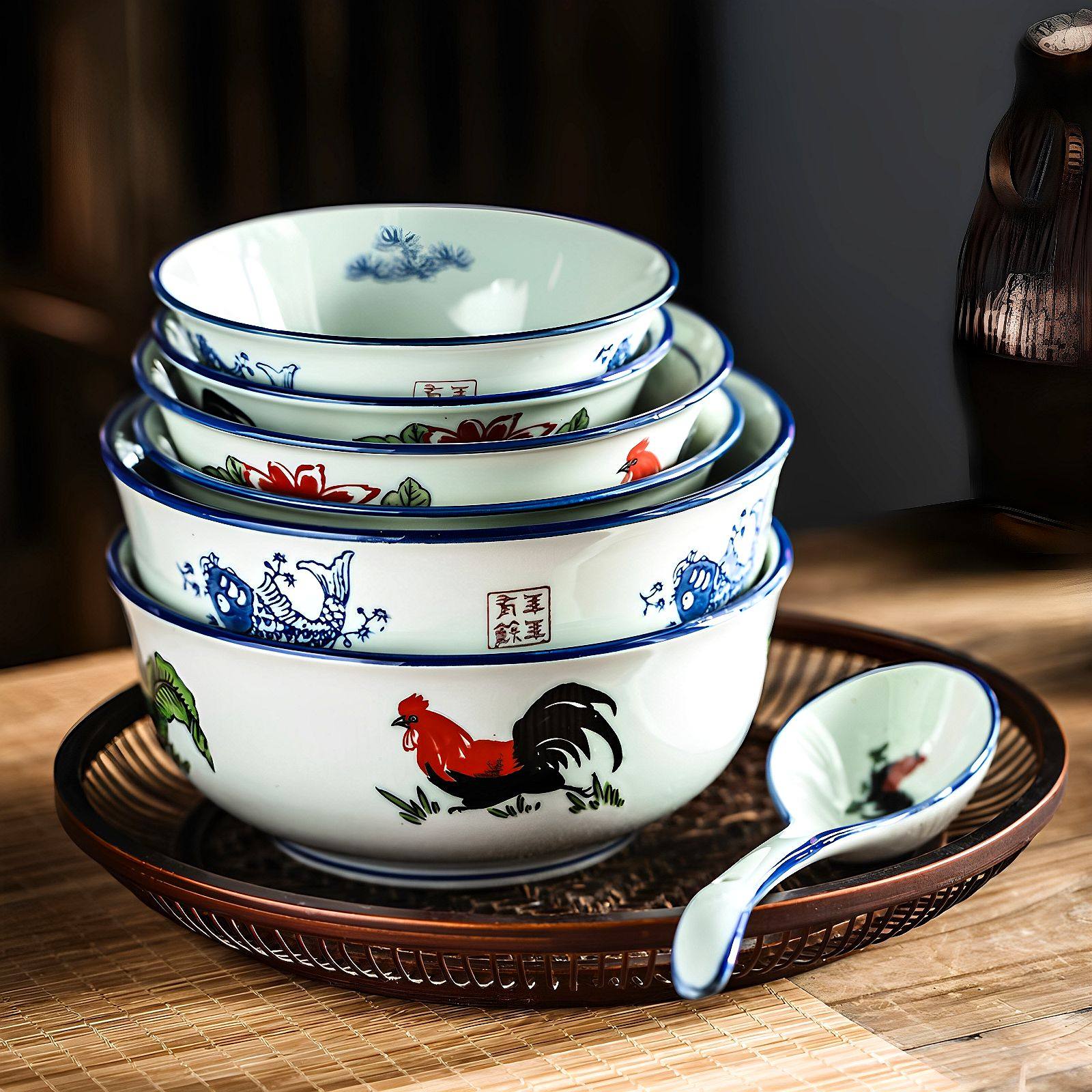 汤碗家用盛汤大号陶瓷大碗面碗吃饭碗中式老式碗公鸡碗釉下彩餐具,厨房/烹饪用具,配菜/备菜盘,淘宝优惠券,粉丝福利购,淘宝优惠卷