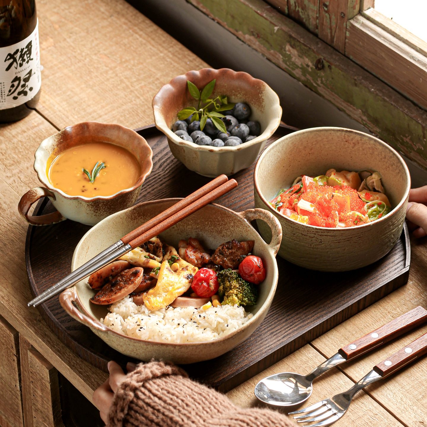 双耳碗陶瓷饭碗筷子单人一套精致水杯托盘餐盘筷勺套装一人食餐具,餐饮具,餐具瓷器套装,淘宝优惠券,粉丝福利购,淘宝优惠卷