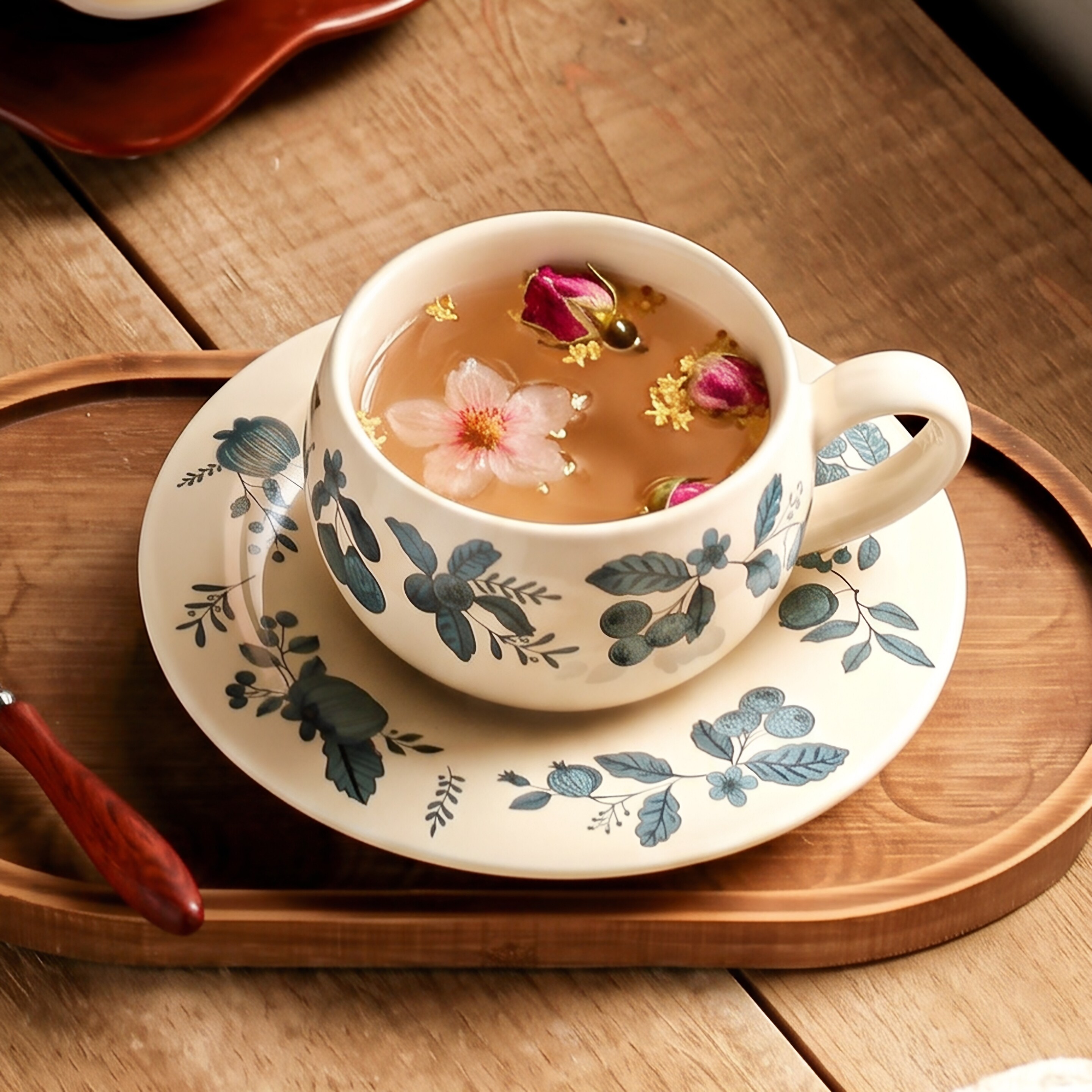 杯子冲泡杯带勺子家用花茶杯陶瓷饮水杯手柄杯喝茶杯泡茶杯办公室