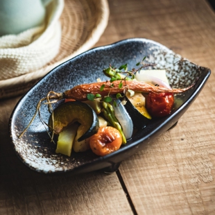 凉菜专用盘异形碗油炸小吃盘陶瓷高脚盘日式碟子创意餐具特色盘子