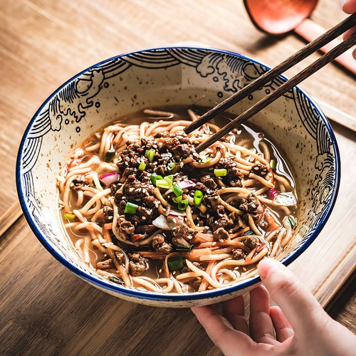 复古面碗陶瓷老式大菜碗釉下彩