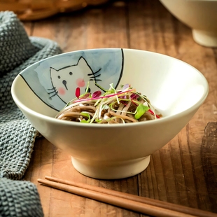 碗可爱面碗斗笠碗小号奶油风饭碗儿童小碗家用个人专用精致碗陶瓷