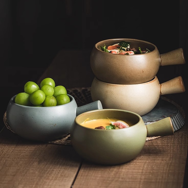 特别好看的碗带手柄碗奶锅早餐碗