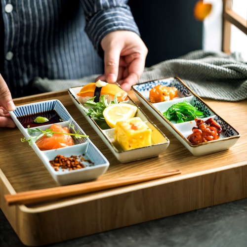 烤肉蘸料碟子三格味碟分隔盘子