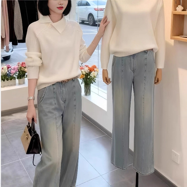 搭配一整套2025新款韩版温柔风加厚针织衫毛衣牛仔裤气质两件套潮