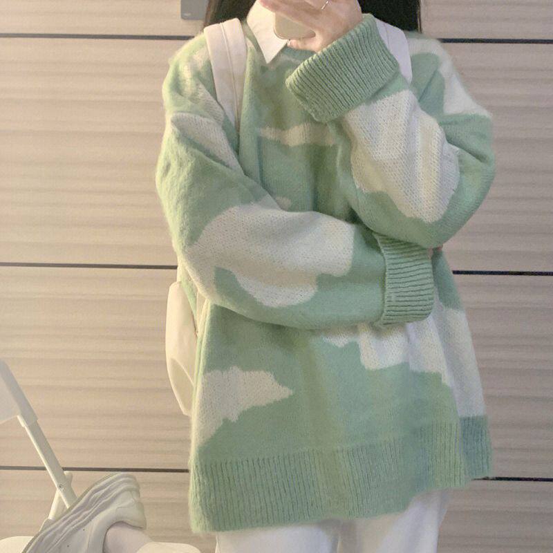 毛衣女秋冬宽松日系复古撞色加厚慵懒风bf软糯温柔内搭打底针织衫
