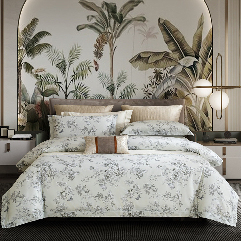 奢华舒适140支双股优质新疆长绒棉四件套全棉活性印花田园风套件