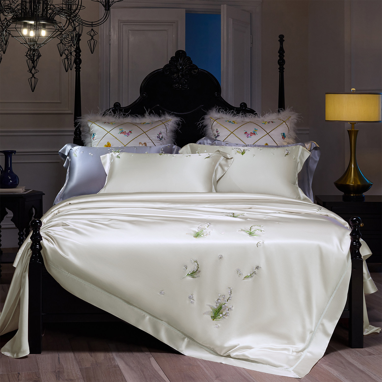 真丝四件套高档双面28姆米床单被套丝绸高级感床上用品 山谷百合