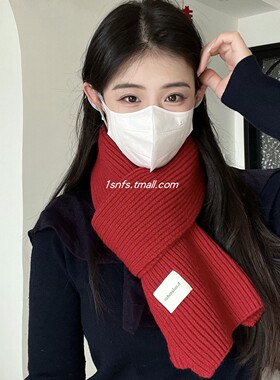 2026韩系百搭本命年保暖加厚围脖盒装礼物新年红色针织围巾女秋冬