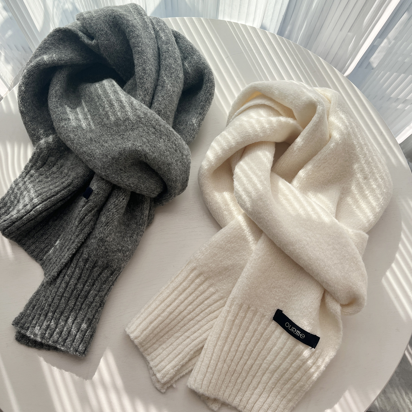 可写卡片祝福语盒装灰色针织围巾