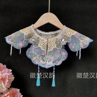 女童款精品珍珠领围云肩配饰刺绣蓝天鹅云肩领绣花国风流苏41领