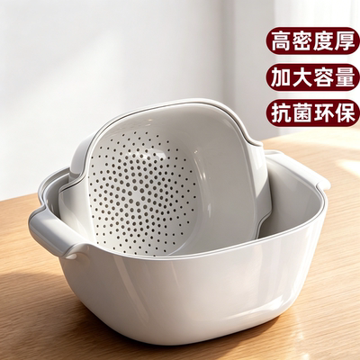 日本厨房蔬菜沥水盘双层特厚大号