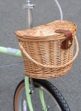 小布折叠自行车复古藤编d10d7车篮子带盖编织菜篮车筐子蓝包cline