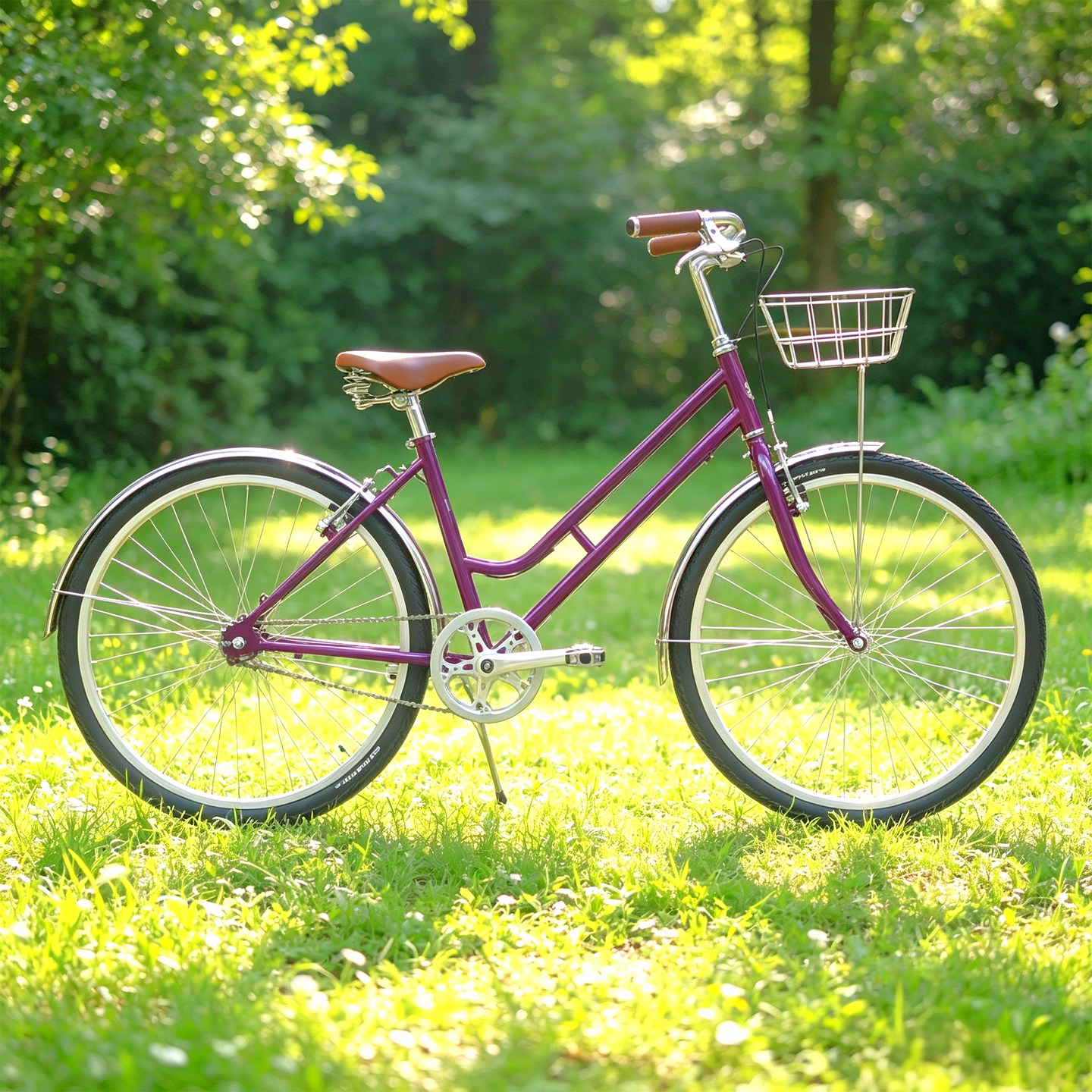 DayDayBike紫色26寸通勤自行车女士轻便车带篮子通勤买菜休闲单车