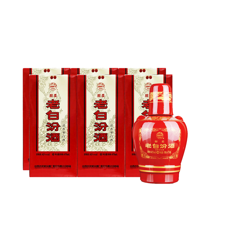 山西汾酒 醇柔老白汾42度 475ml*6瓶整箱装 清香型国产白酒