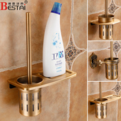 卫生间马桶刷套装 仿古洗厕所软毛刷带杯子免打孔 太空铝置物架欧式