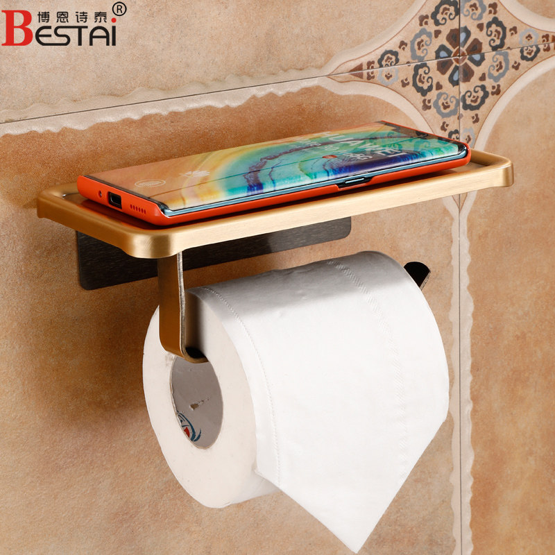 免打孔纸巾架仿古手机托盘架手纸架卷筒纸厕所卫生间太空铝卷纸架