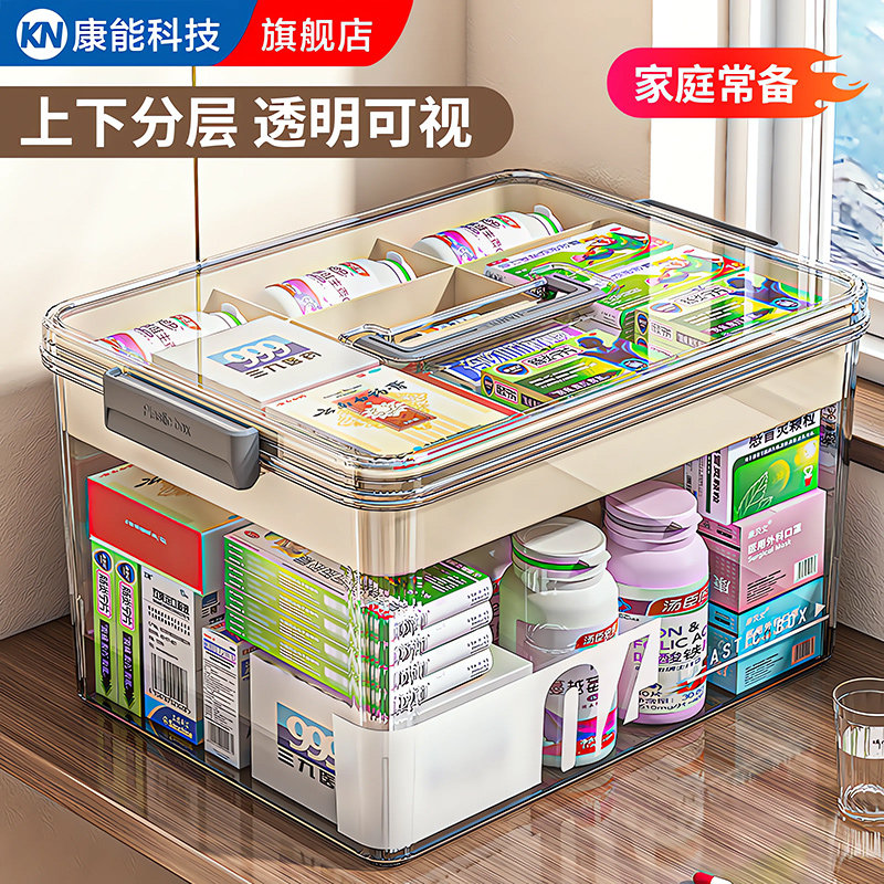 透明药箱多层超大号药物品收纳盒子家庭用大容量小型常备药医疗箱