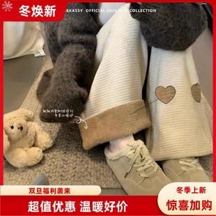 抽绳高腰宽松休闲裤 Fleur加绒加厚垂感阔腿女遛弯裤 Poire