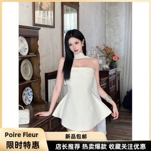 缪斯女神 名媛飘带白色抹胸裙约会生日公主裙伴娘 Fleur Poire