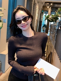 精致不渝 圆领内搭针织衫 修身 女春季 上衣 显瘦羊毛打底衫 网红风