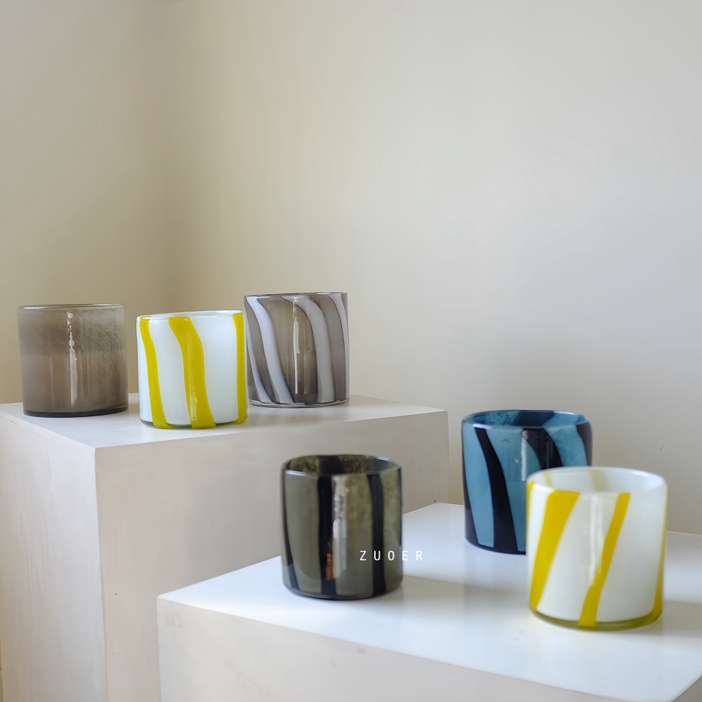 北欧极简条纹中古蜡烛杯烛台花瓶