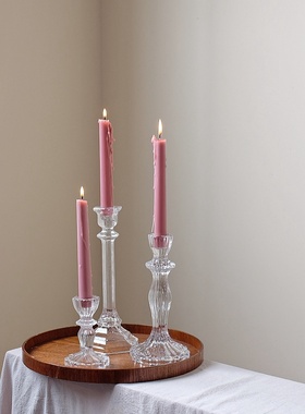 法式ins中古玻璃烛台杆蜡底座浪漫餐桌蜡烛台家居摆件